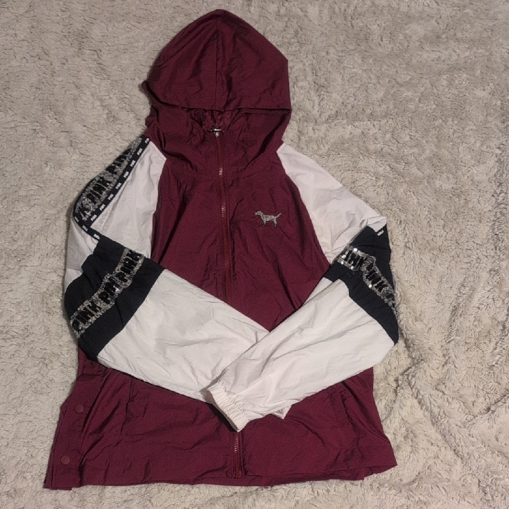 Burgundy and White Hooded Jacket